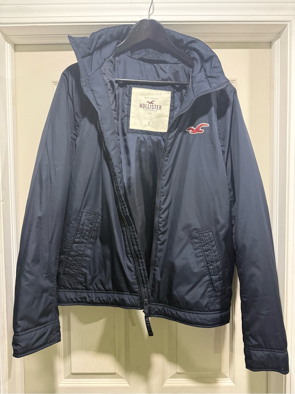 Hollister womens Dark Navy Hooded Lightweight Jacket with Logo
